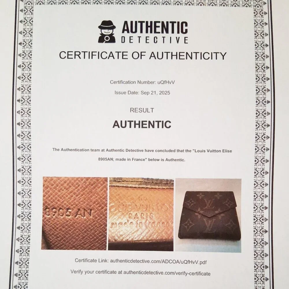 Louis Vuitton 1989 Elise Trifold Wallet Stamp 8905 AN with COA